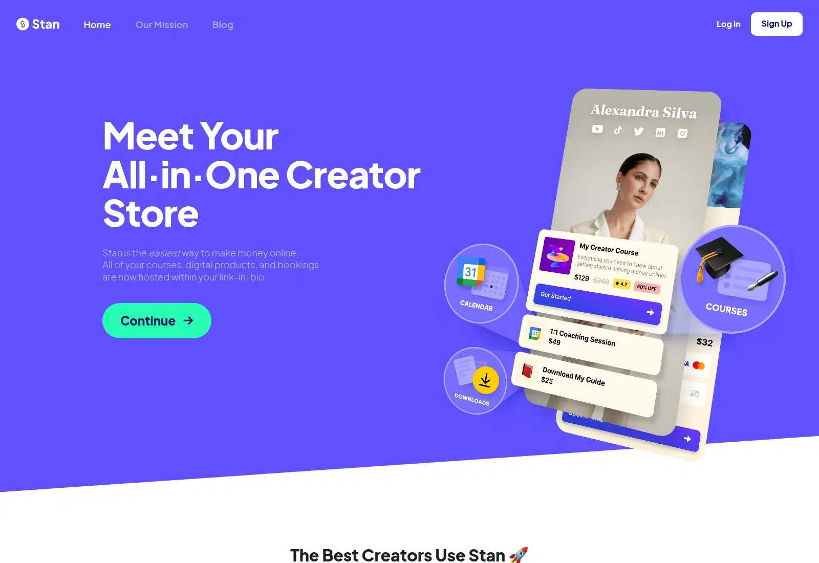 Stan Store creator storefront homepage