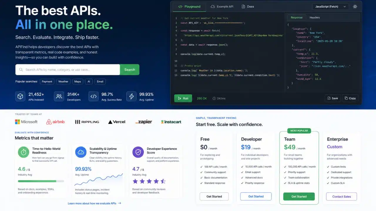 The Best API Search Company's Homepage