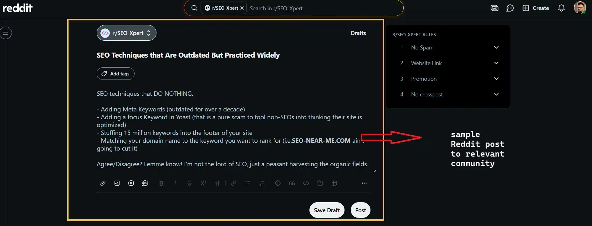 sample reddit post to community