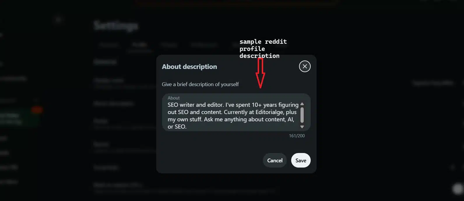 sample reddit profile description