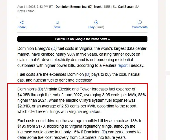 virginia electric and power forecasts