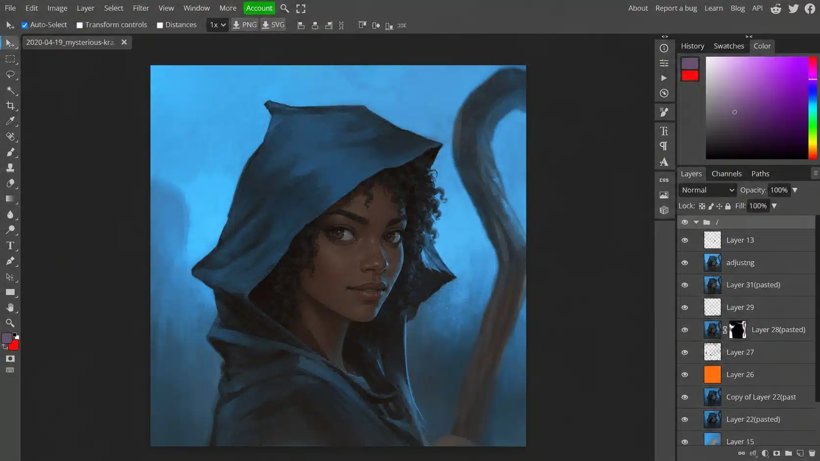 Fantasy mage character edit in Photopea