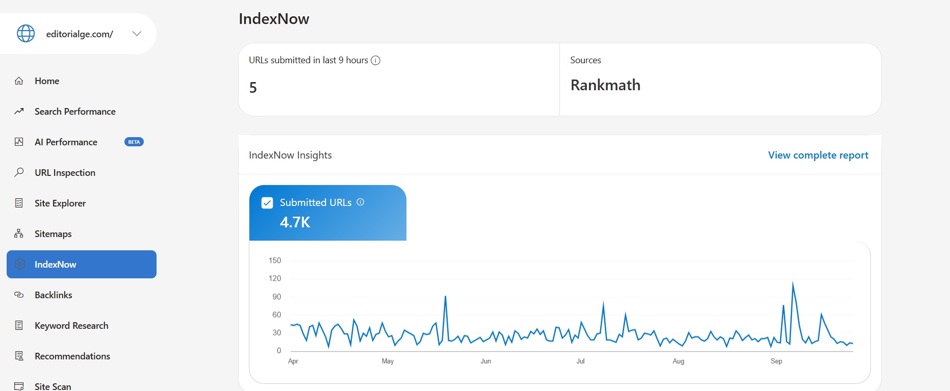 Indexnow features of Bing Webmaster