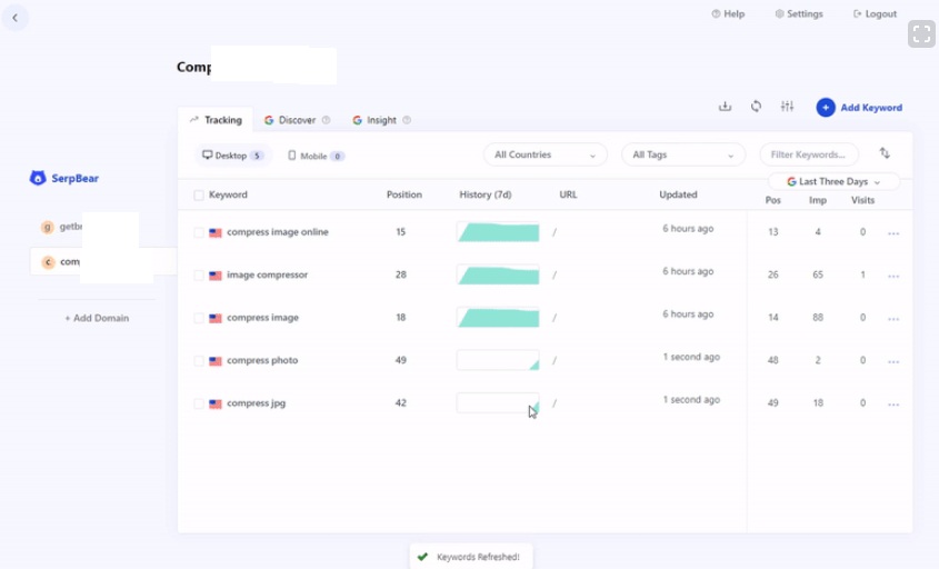Keyword research by using Serpbear