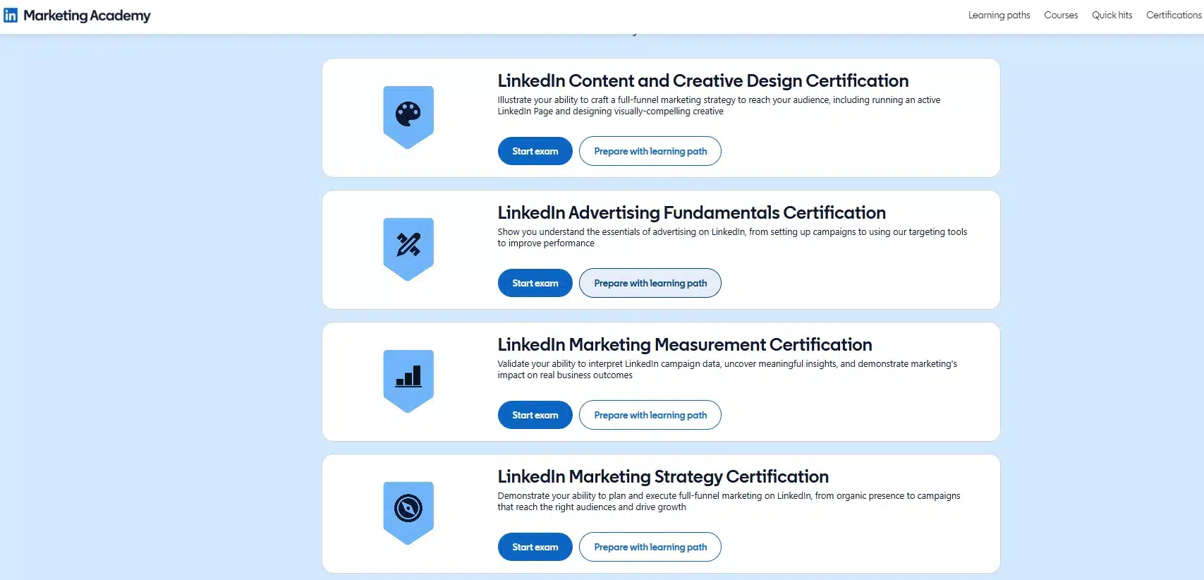 LinkedIn Marketing Academy Certifications