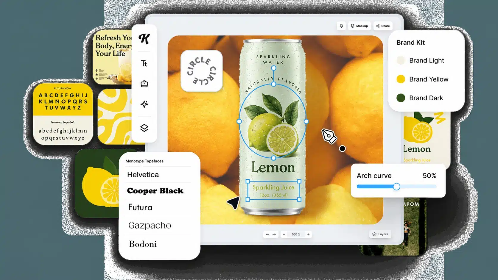 Mint sparkling can design editor in kittl