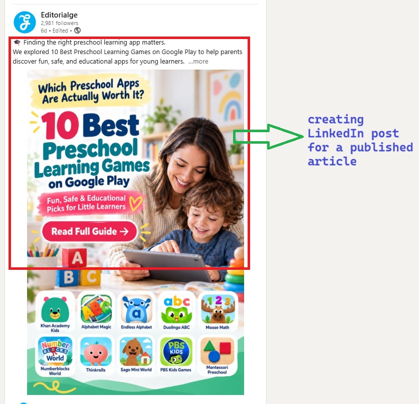 create post on LinkedIn for a published article on your blog