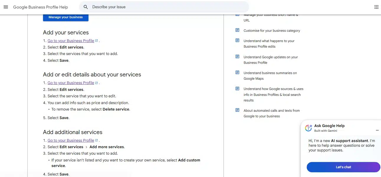 google business profile service details guide