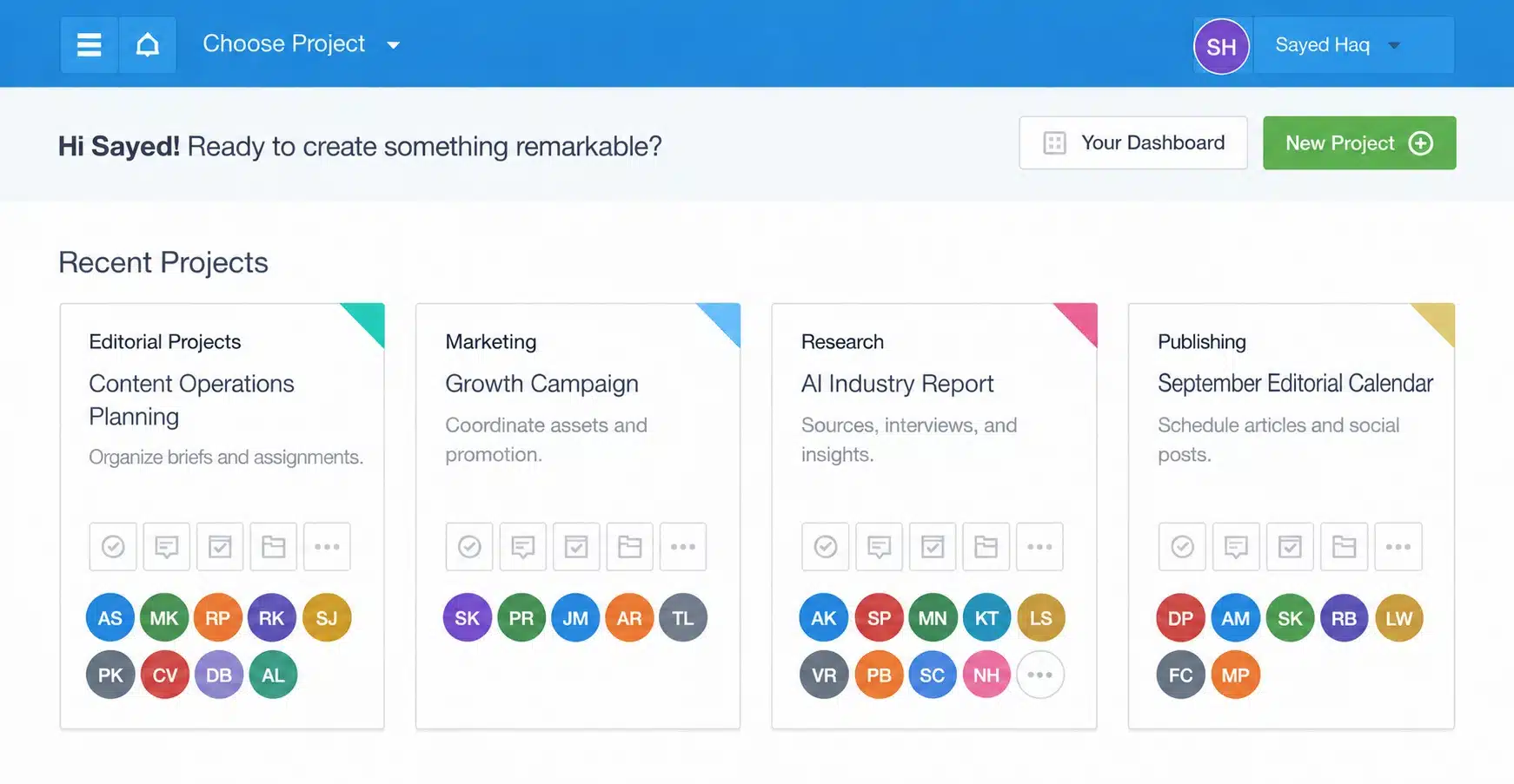 in-house project management dashboard from Feedcamp