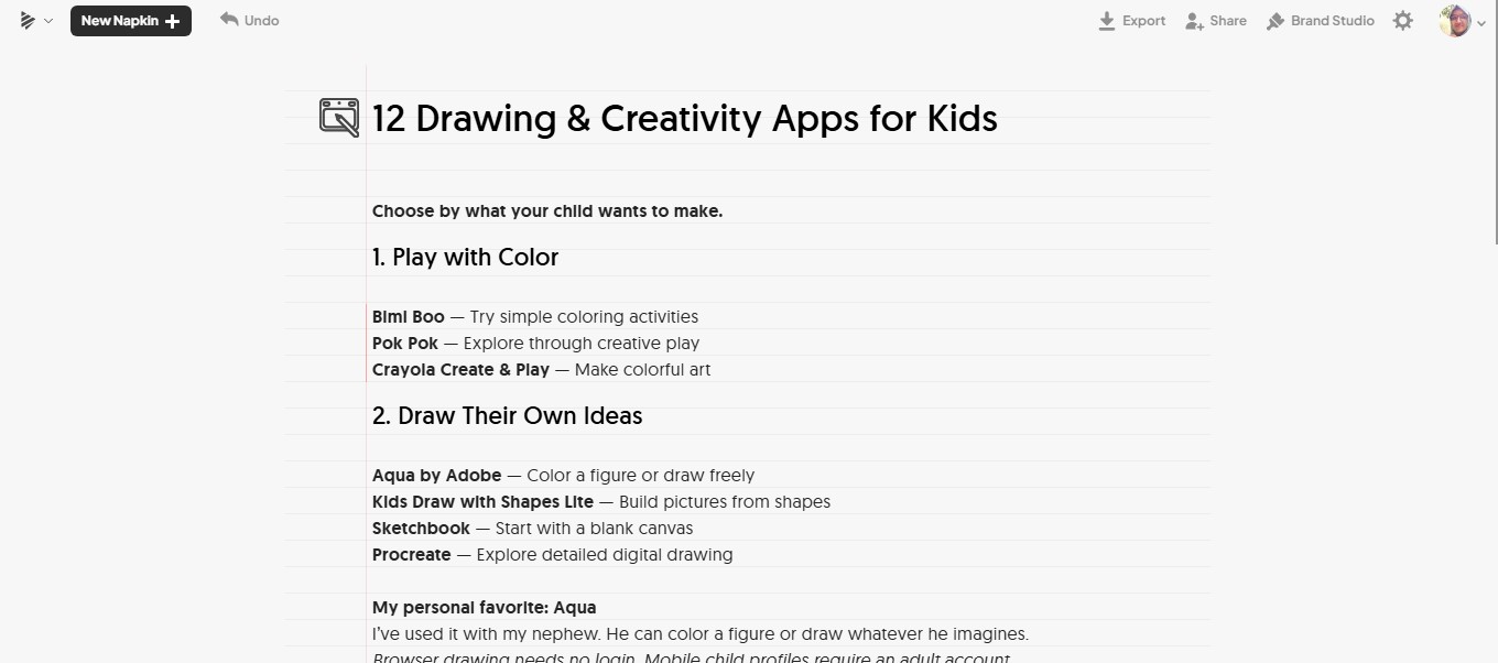 the text brief I used for napkin ai infographic generation