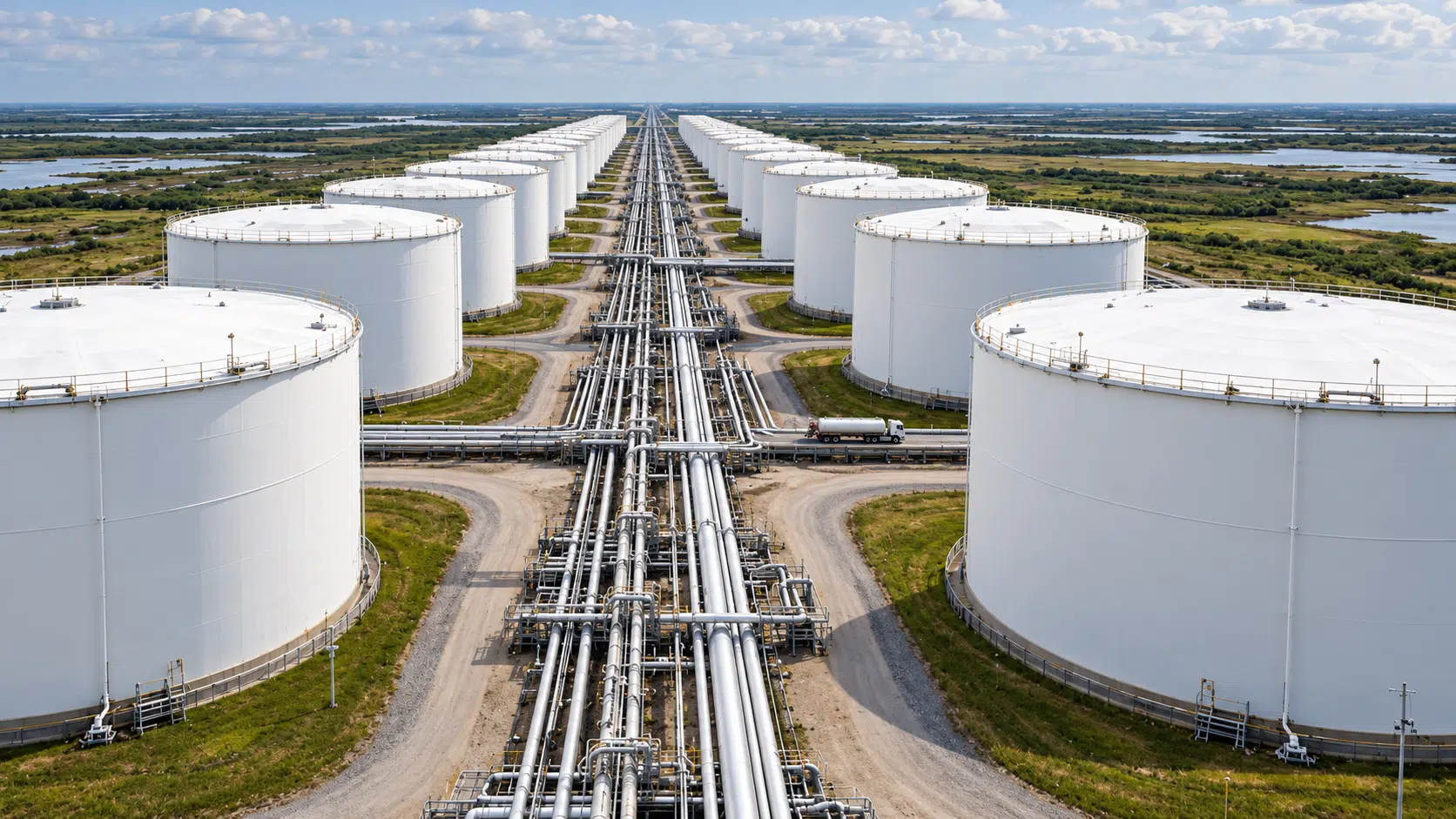 Aerial reserve tanks and pipeline corridor