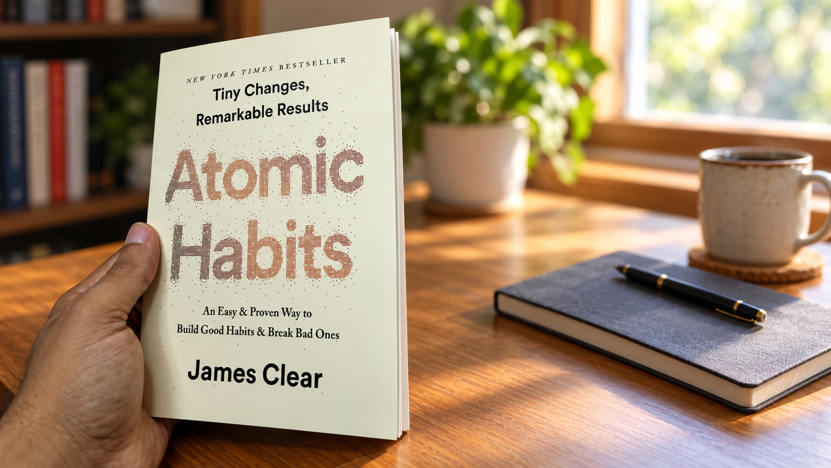Atomic Habits in warm reading light