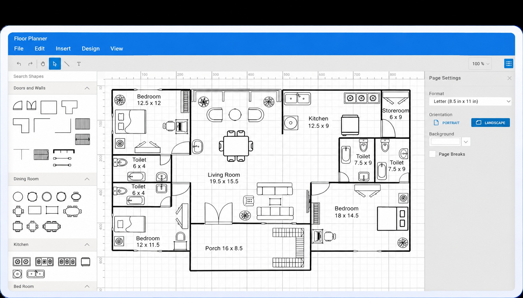 Complete floor design creation using FloorPlanner