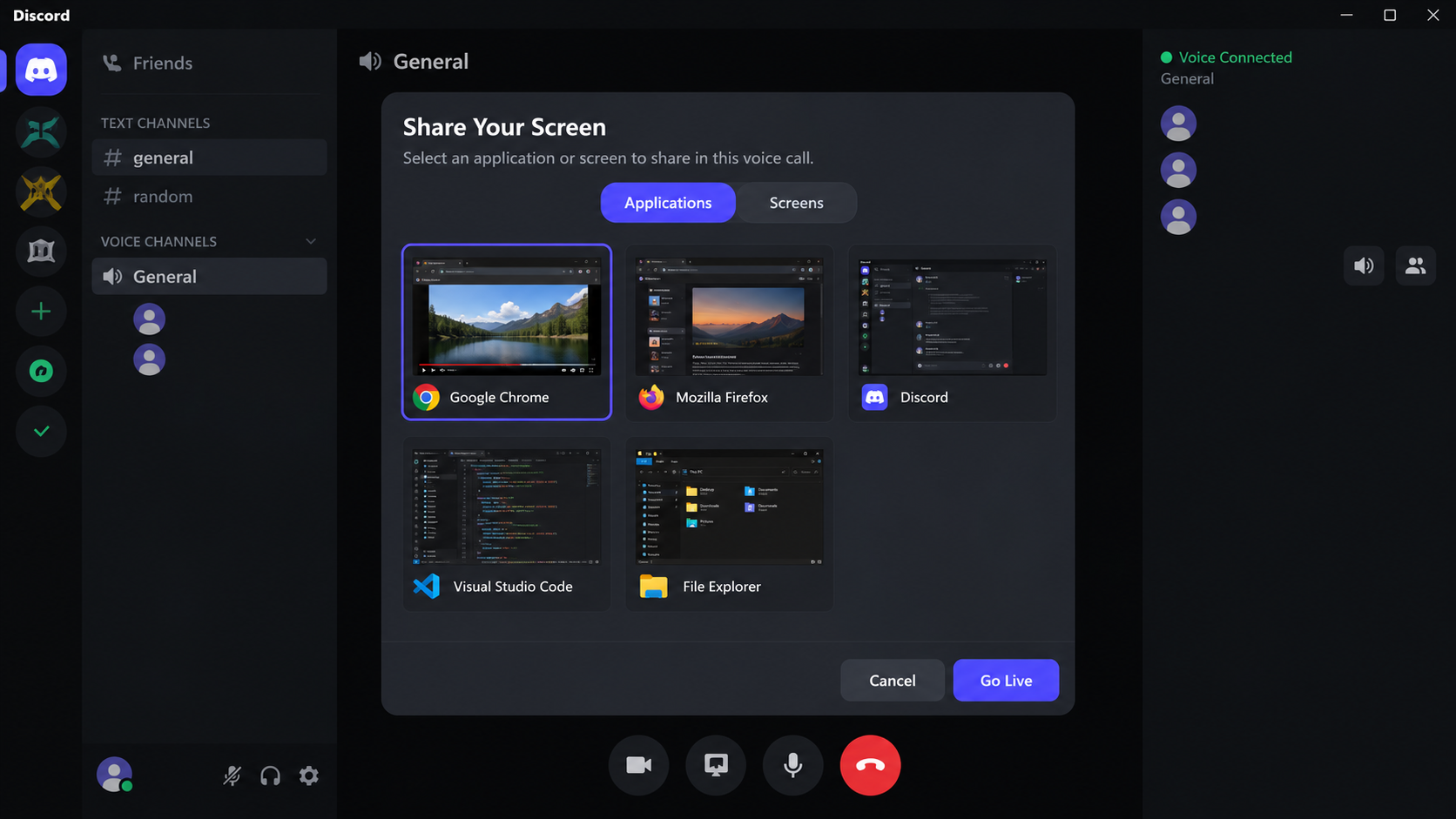Discord screen sharing with Chrome selected