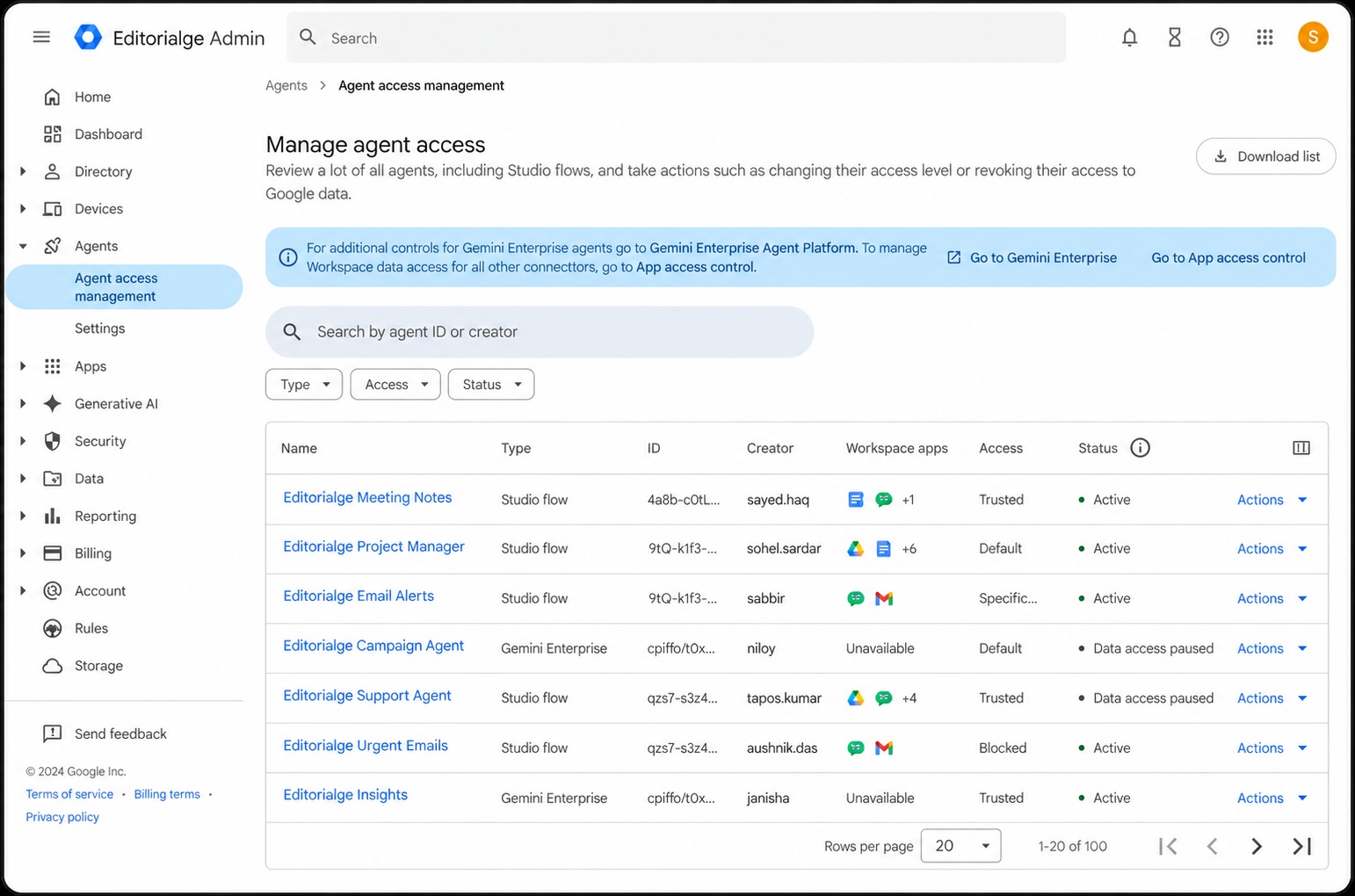 Editorialge agent access management dashboard