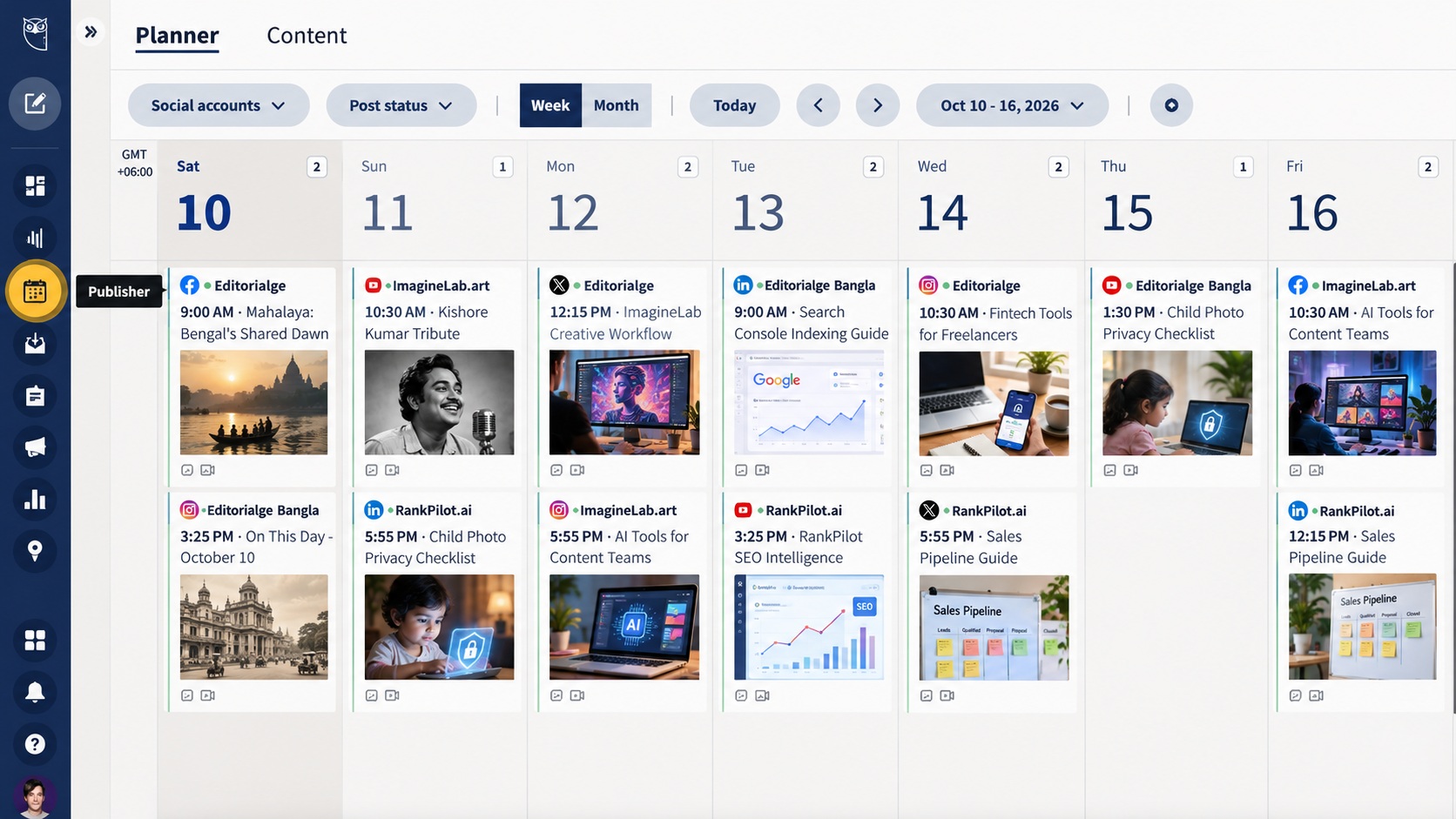Editorialge weekly content planner in Hootsuite