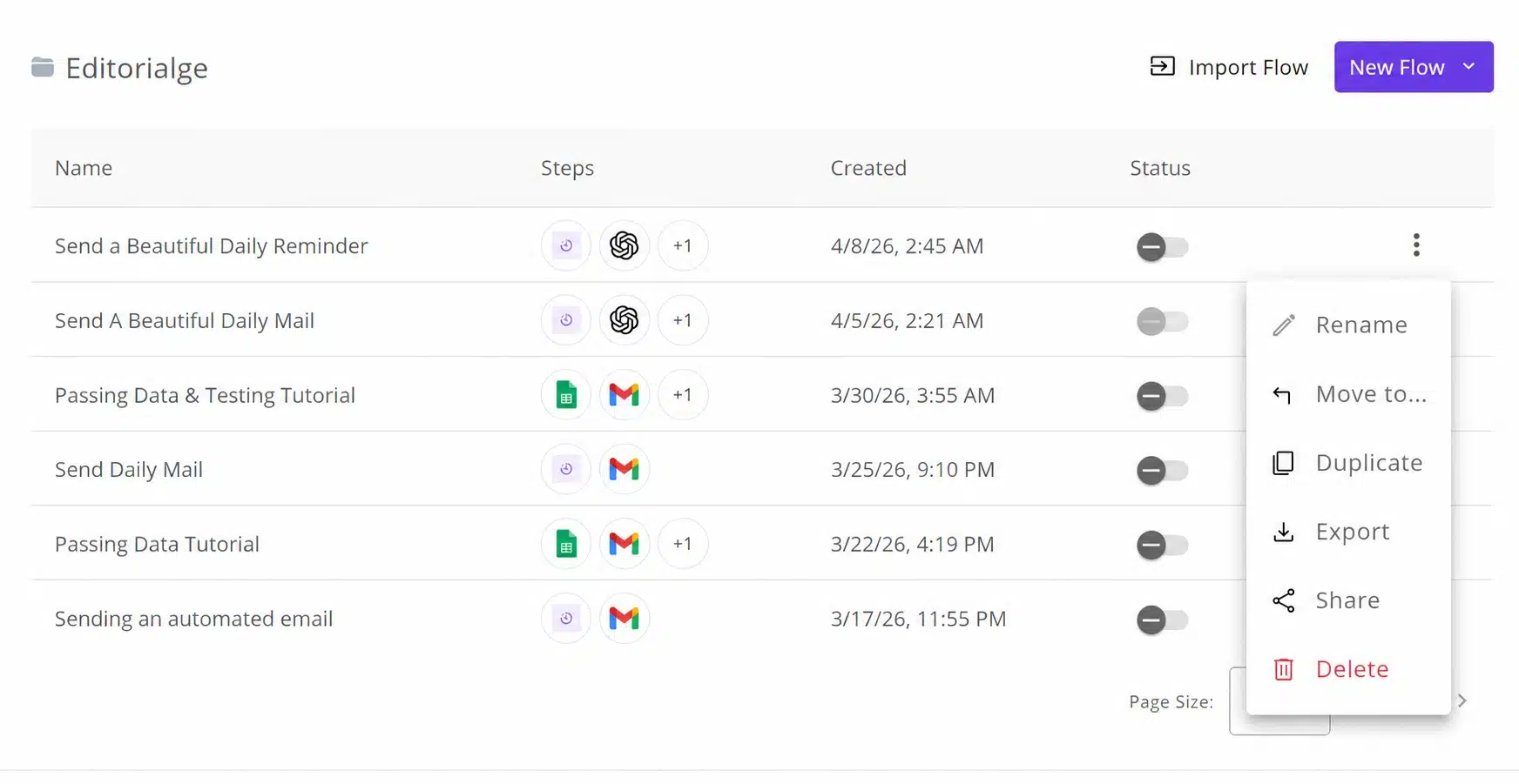 Editorialge workflow Activepieces dashboard