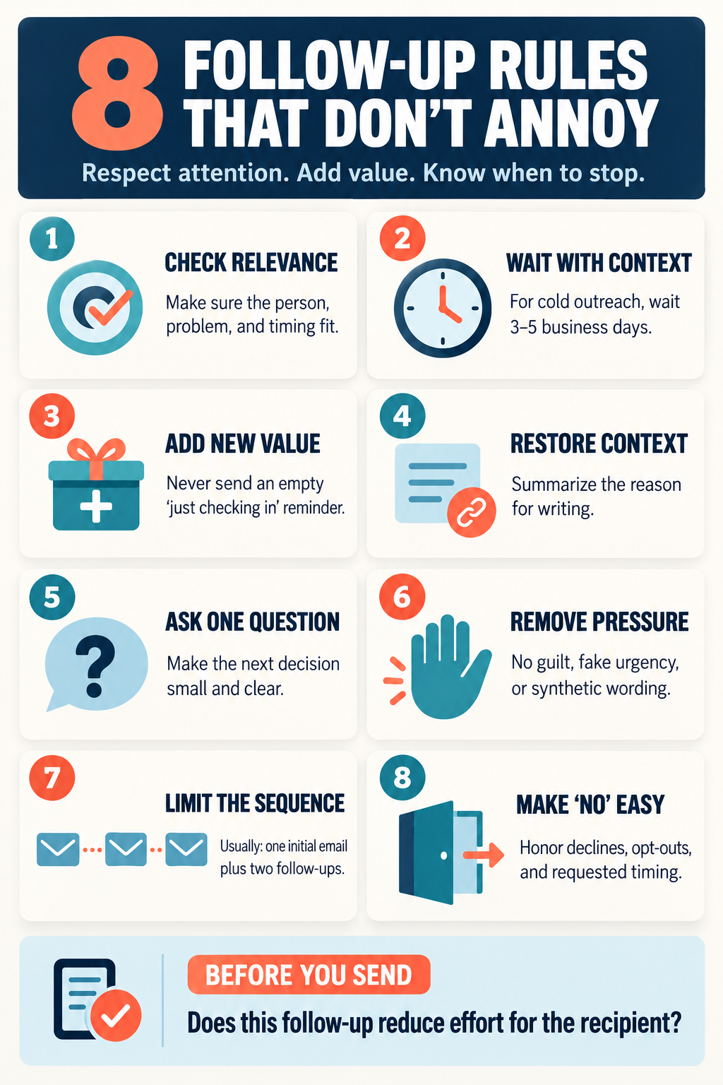 Eight rules for respectful follow-up outreach
