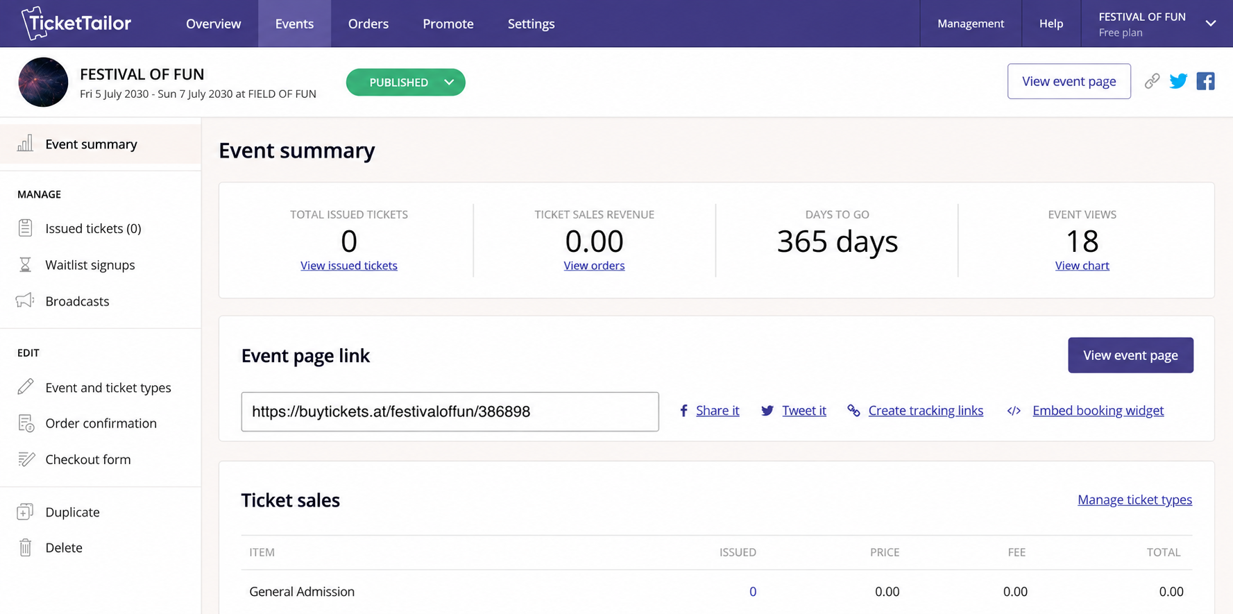 ticket tailor dashboard