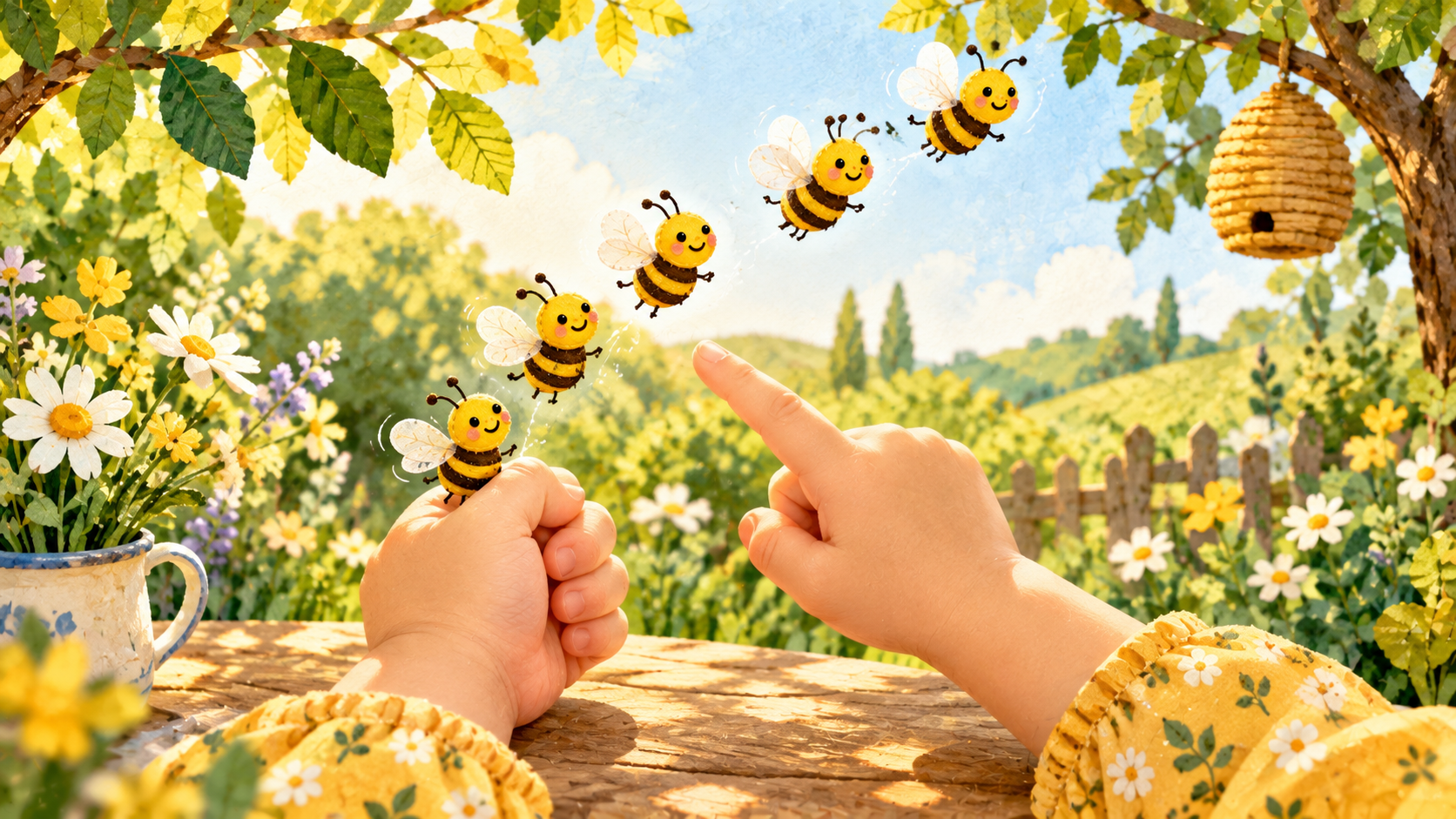 counting fingerplay games: Five bees, one tiny fist