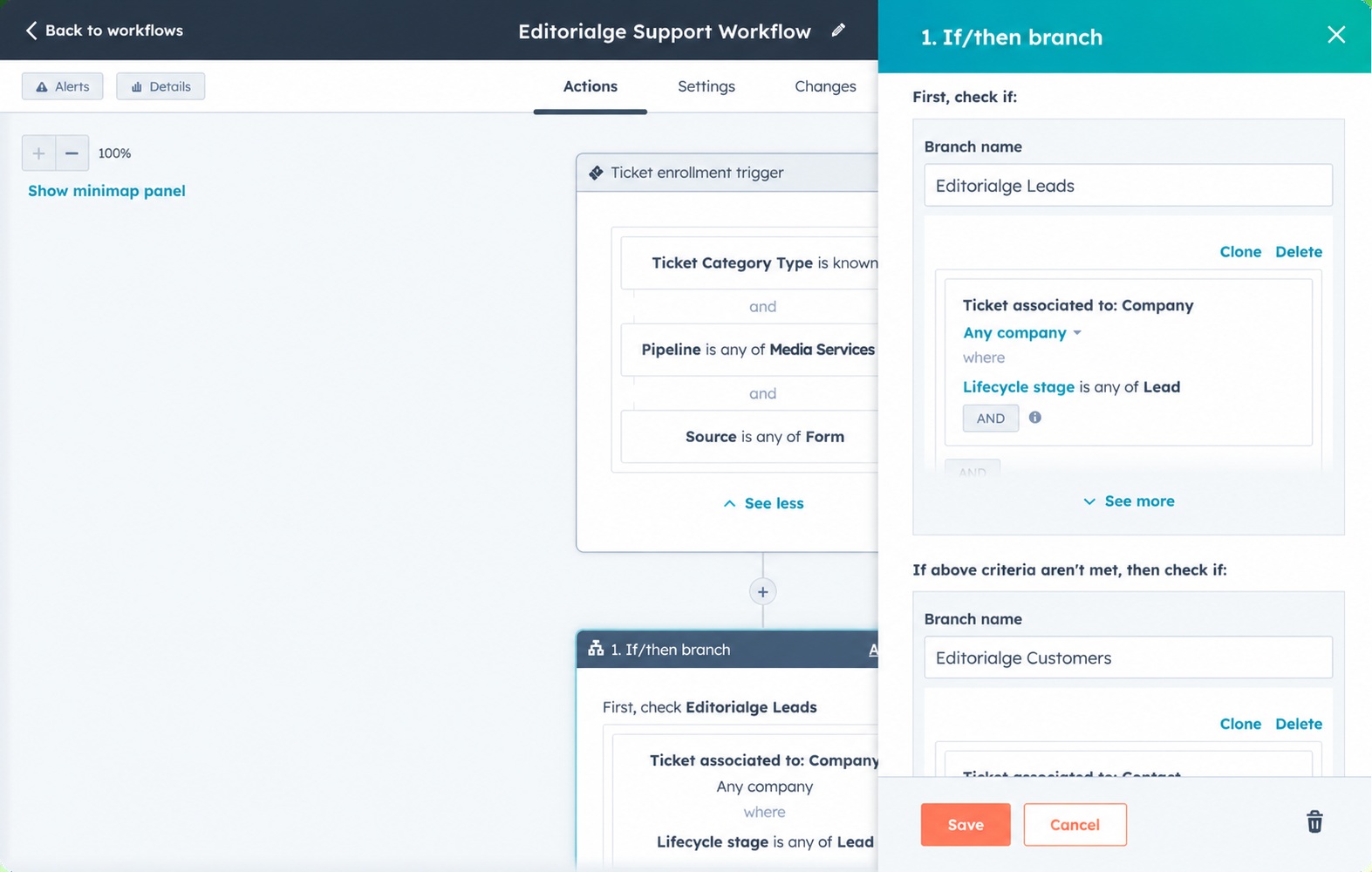 Hubspot Support Customer Agent Editorialge workflow setup