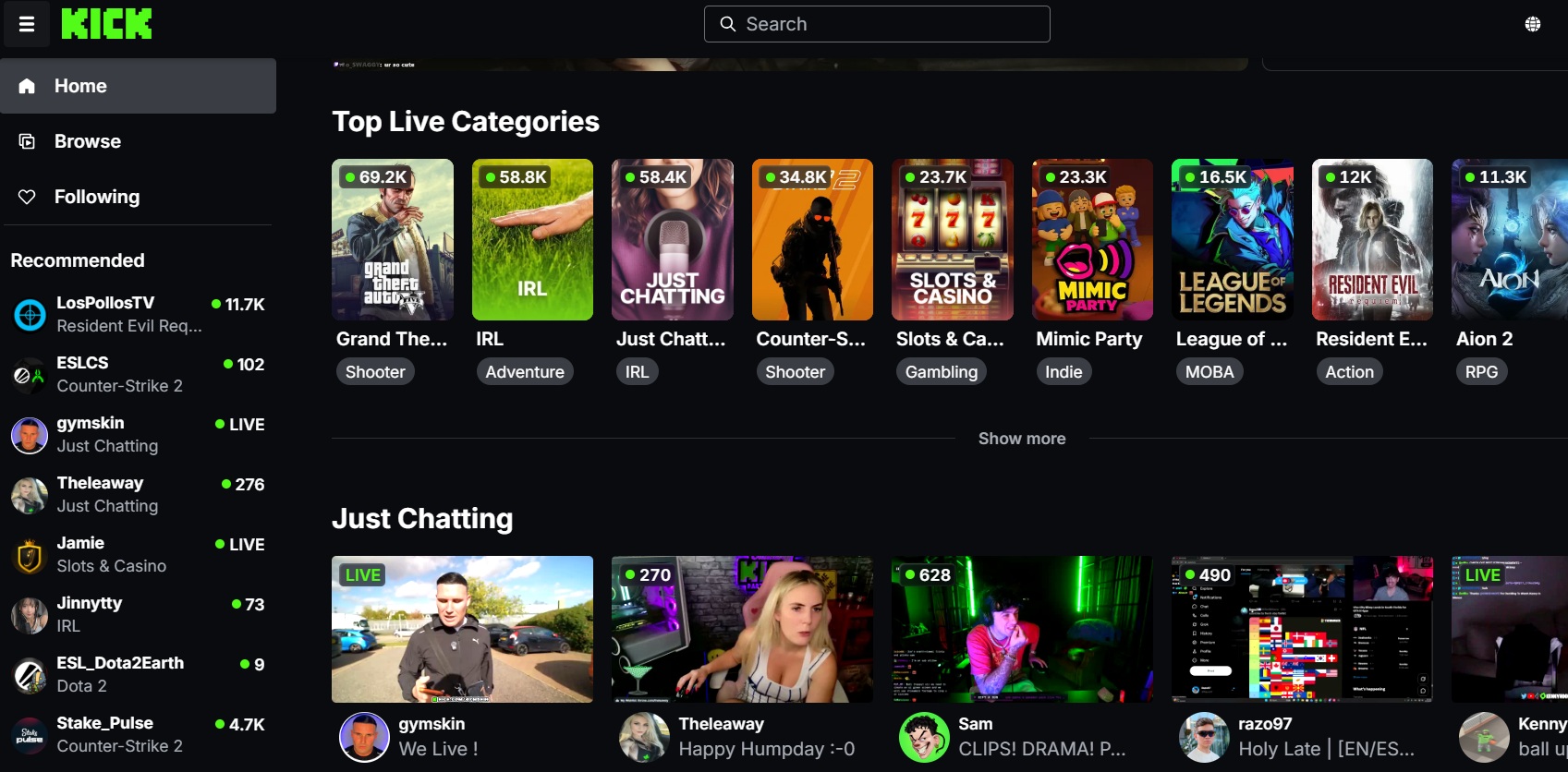 Kick streaming platform