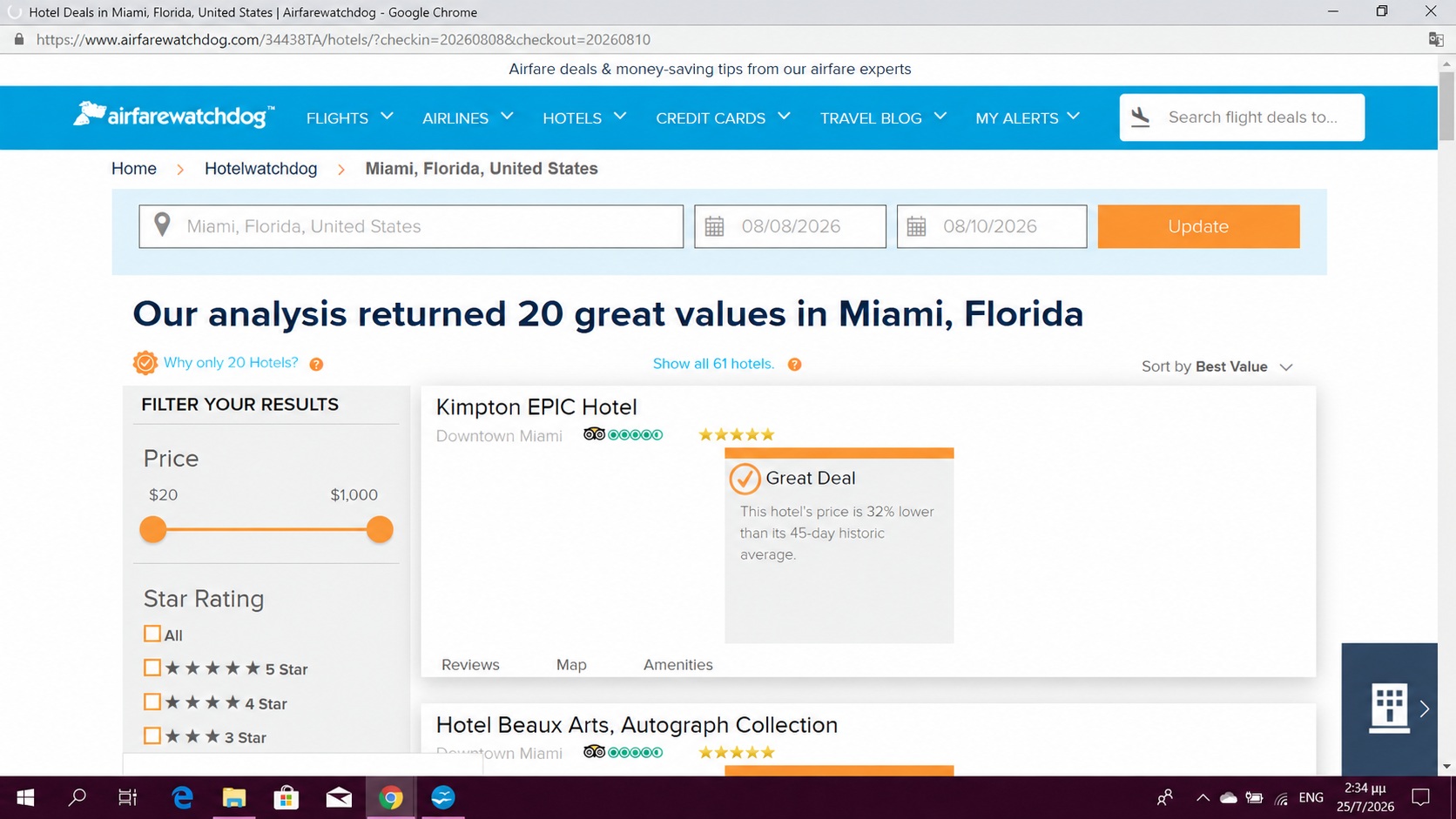 Miami hotel booking dates in 2026