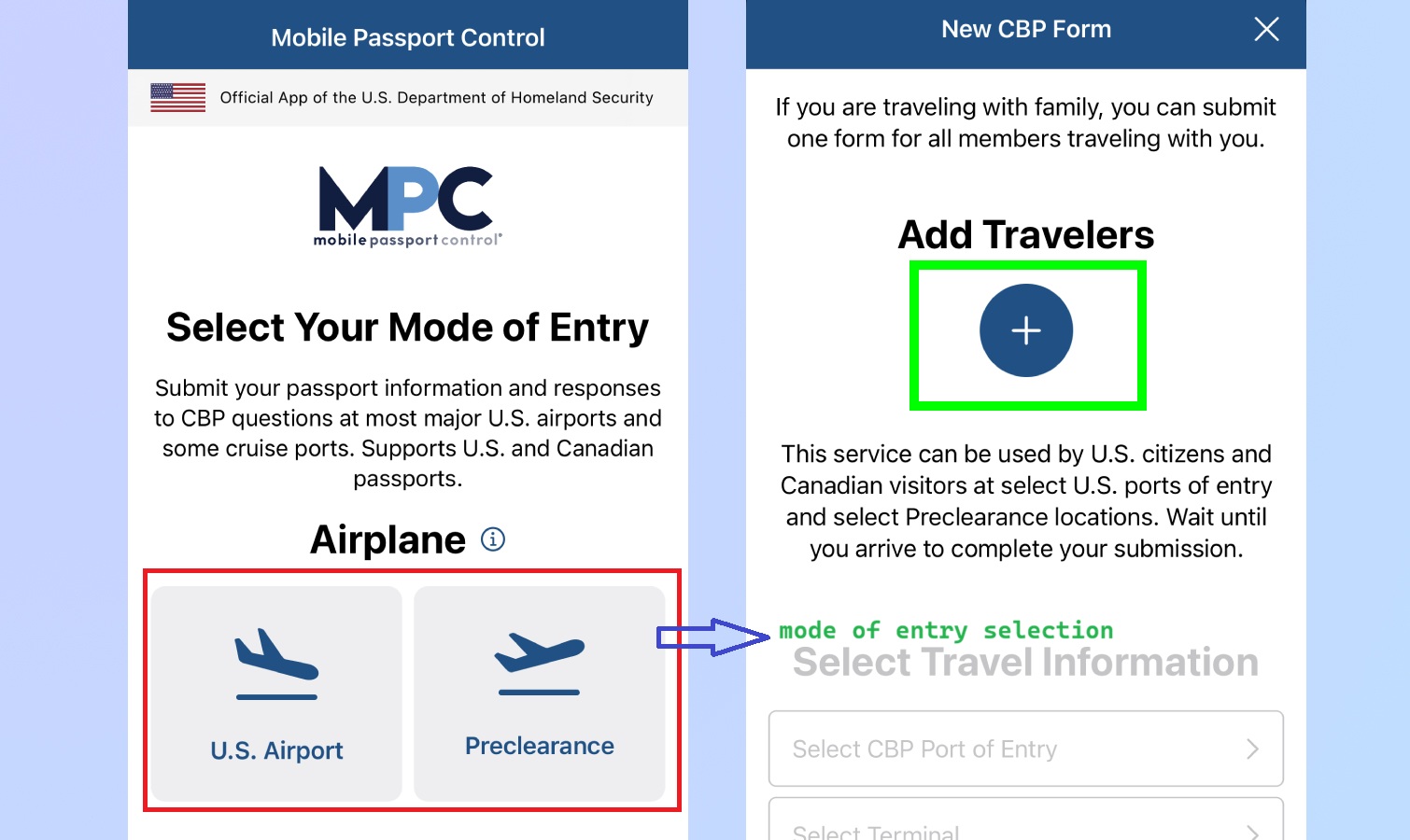 Mobile Passport Control App Dashboard