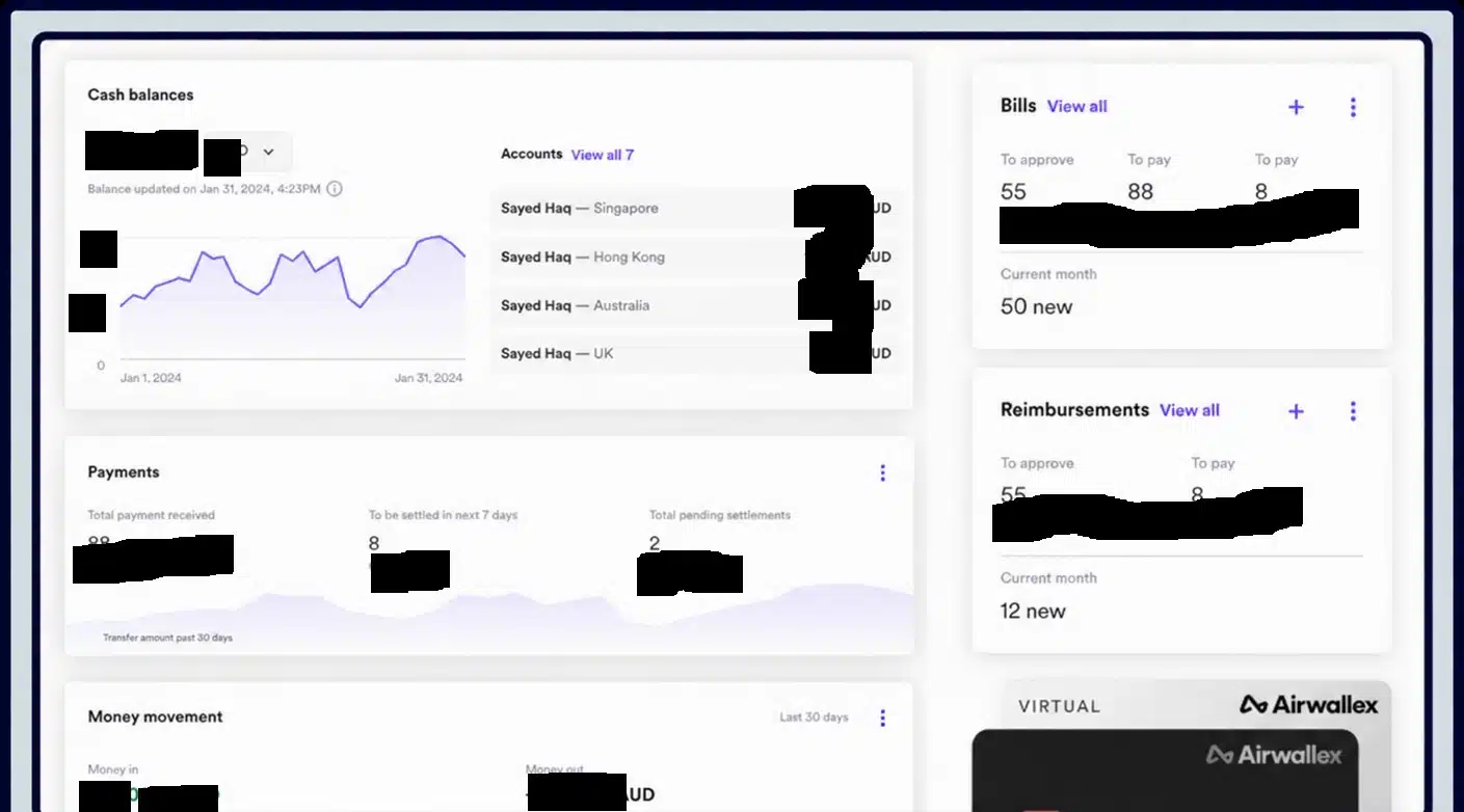 My Airwallex global accounts dashboard
