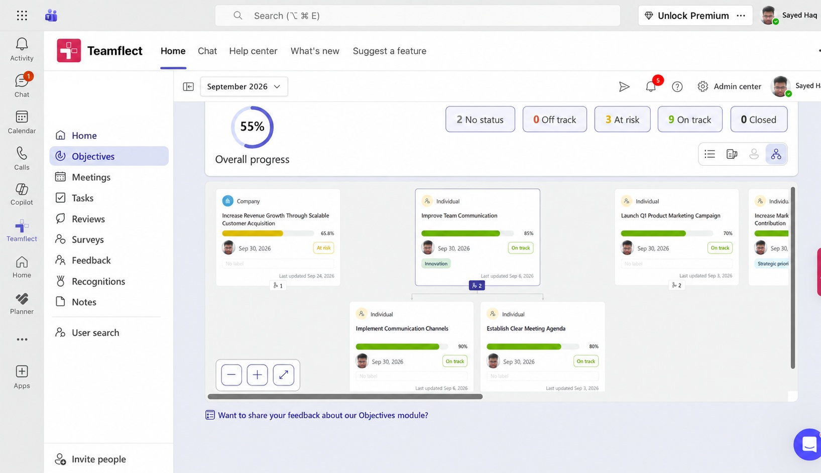 My September 2026 Goals Dashboard of Teamflect