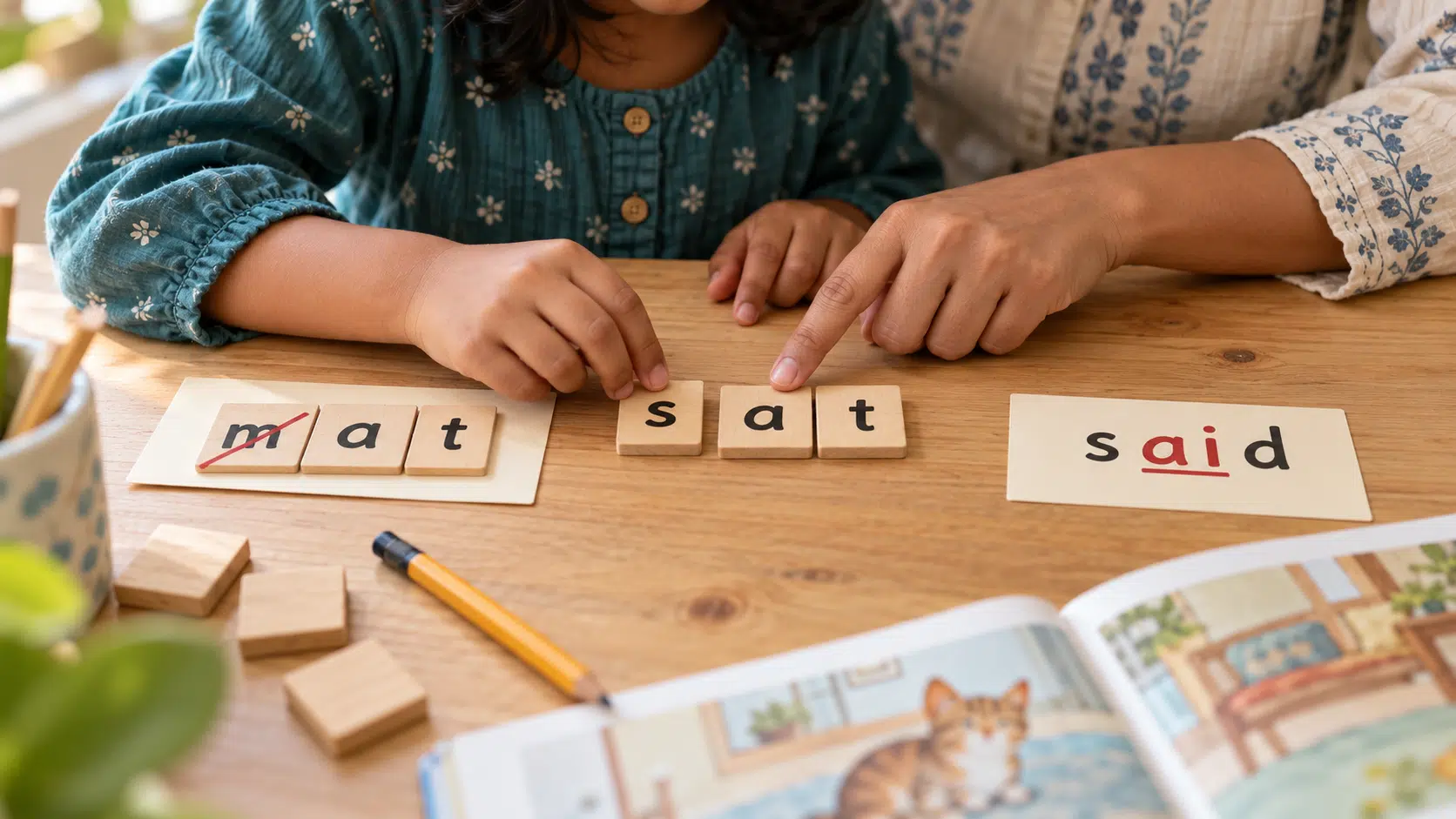 Phonics practice with mat, sat, and said