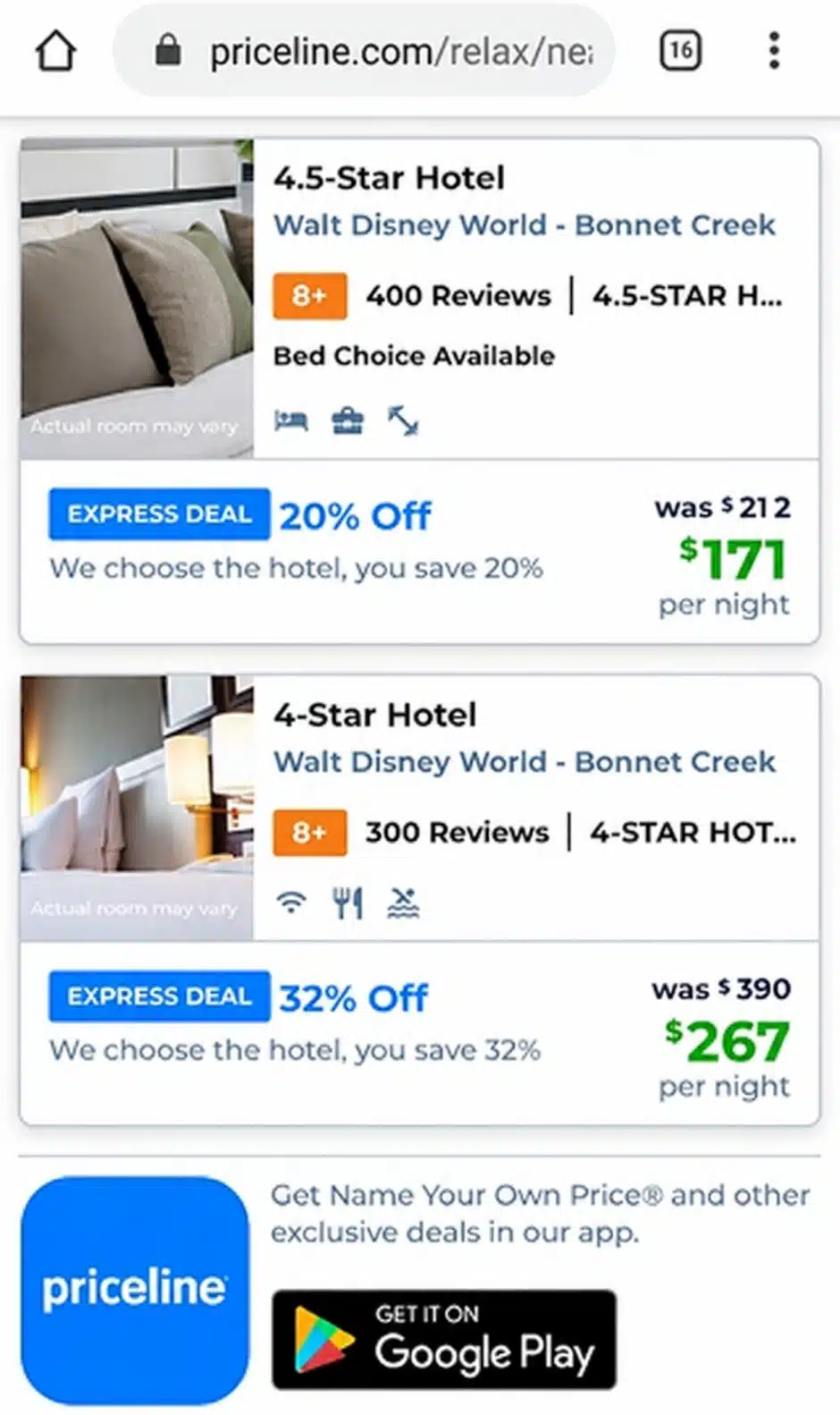Priceline hotel deals with updated prices