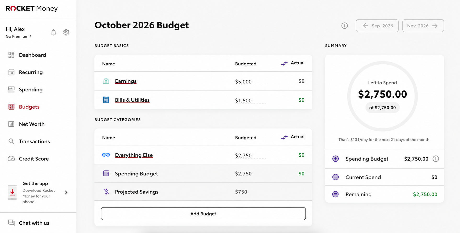 Rocket Money budget dashboard update