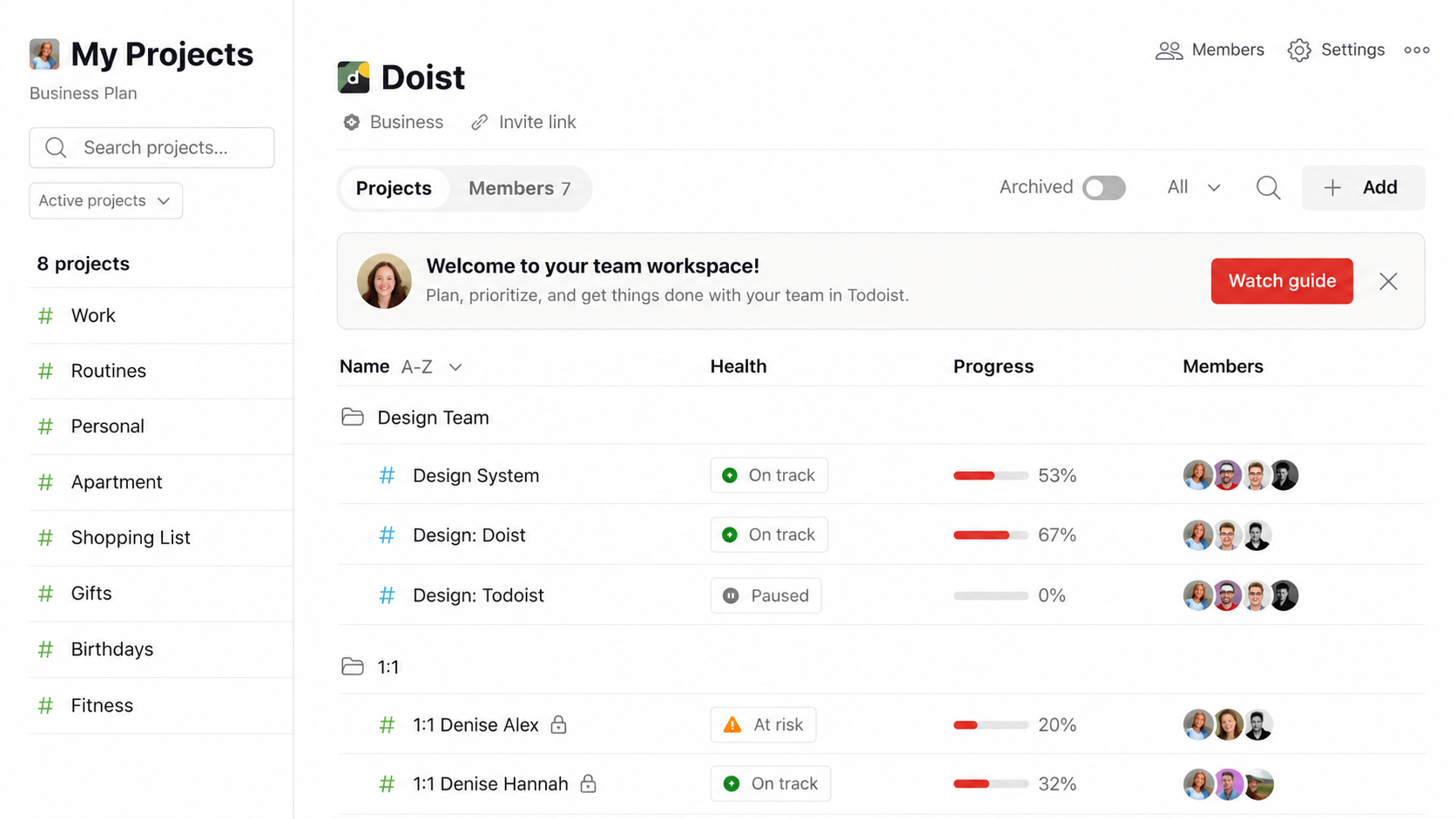 Todoist team project dashboard