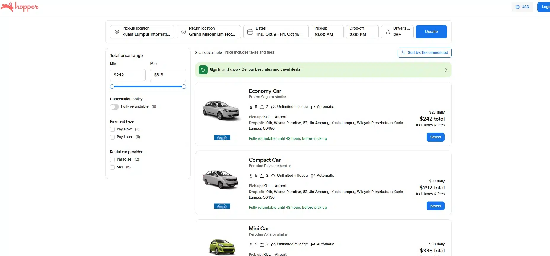 car booking availability check using hopper