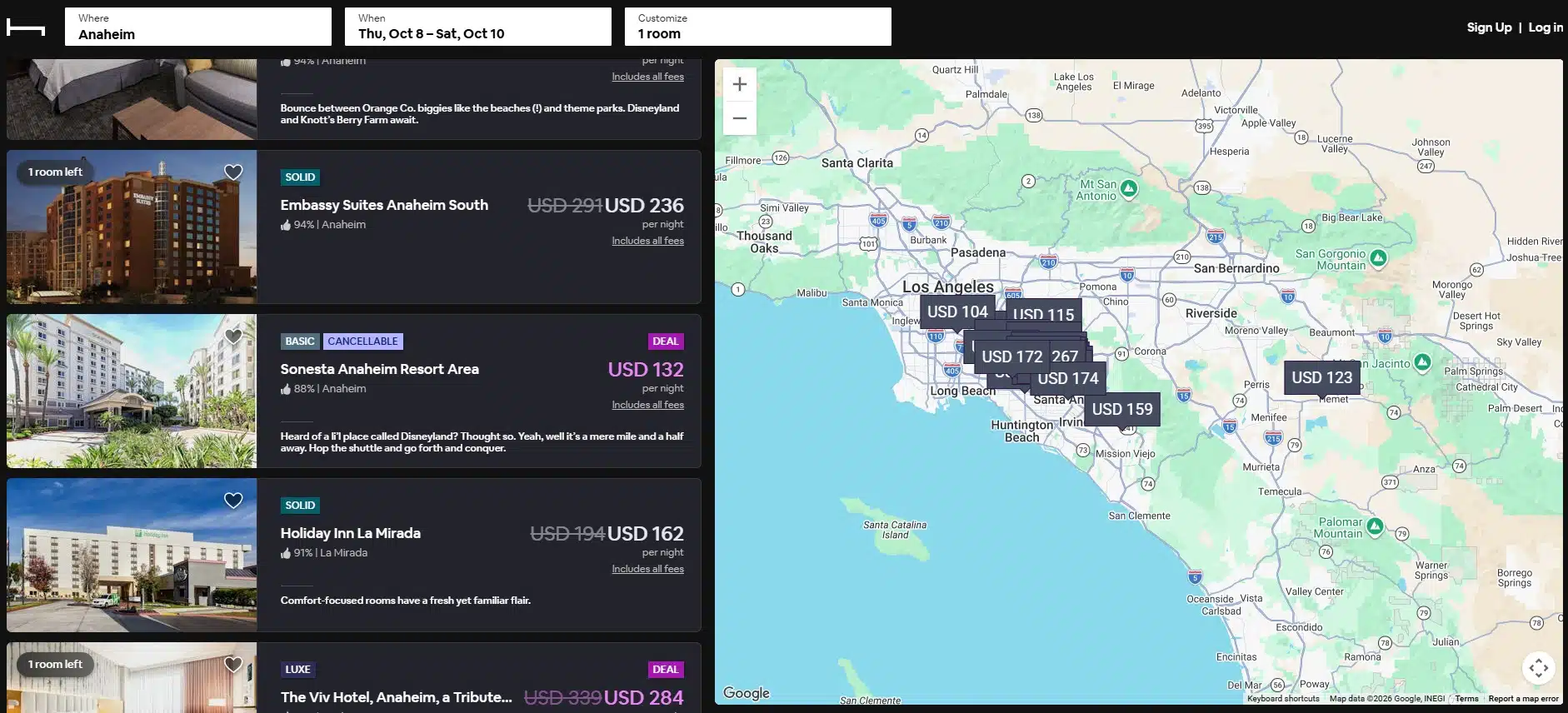 checking hotels room availability using hoteltonight website