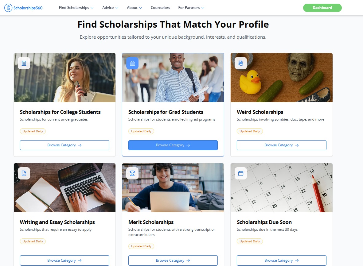 find scholarships that match your profile using scholarships360