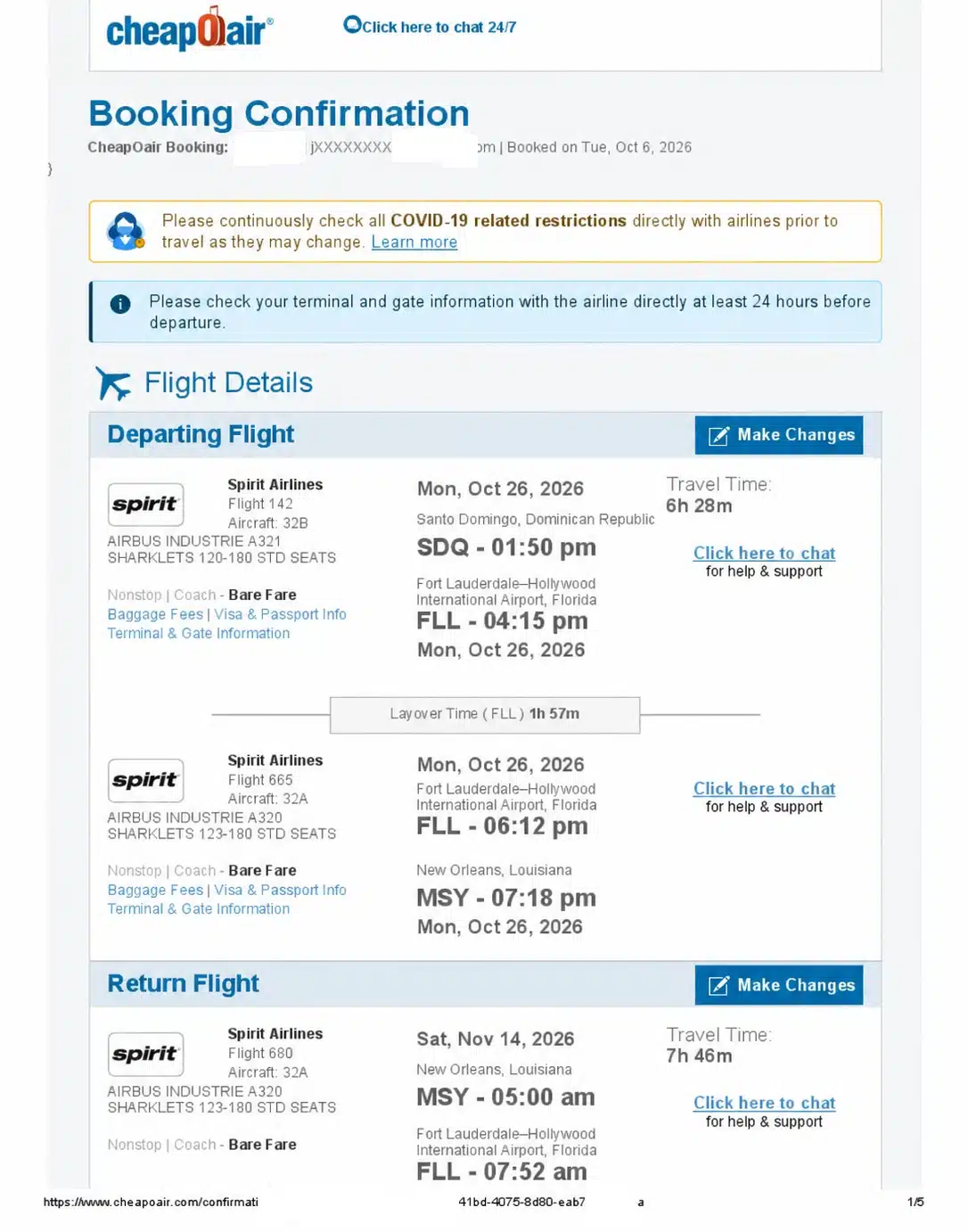 flight booking confirmation dashboard from cheapoair