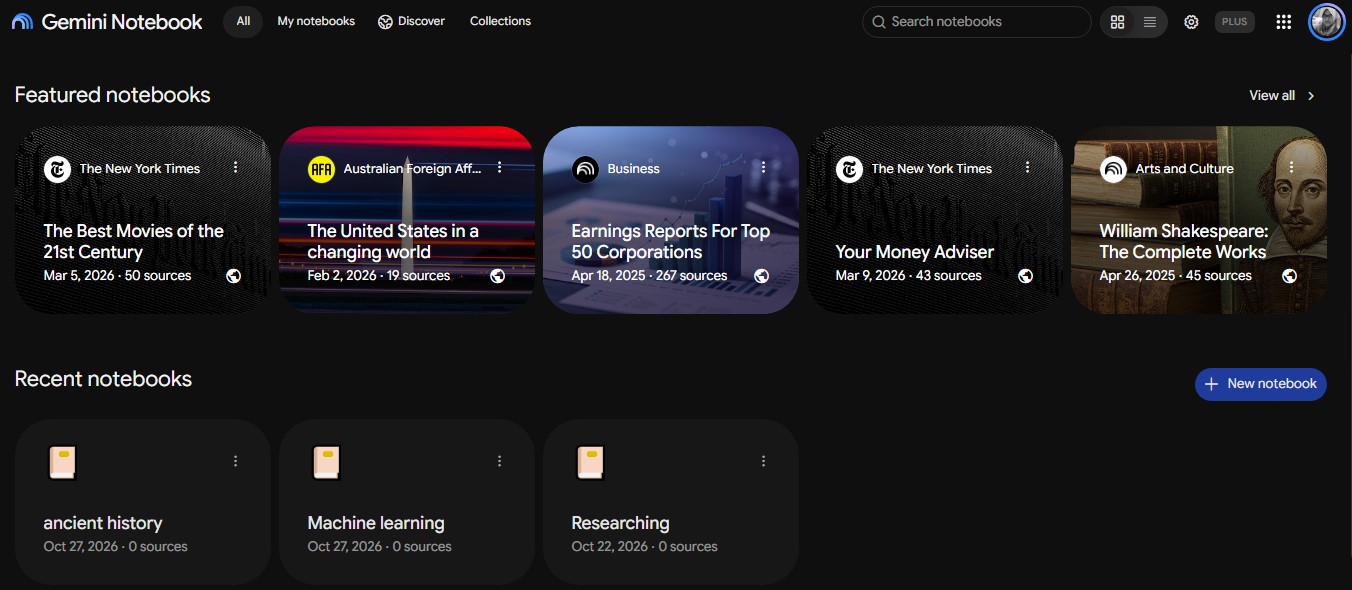 gemini notebook dashboard
