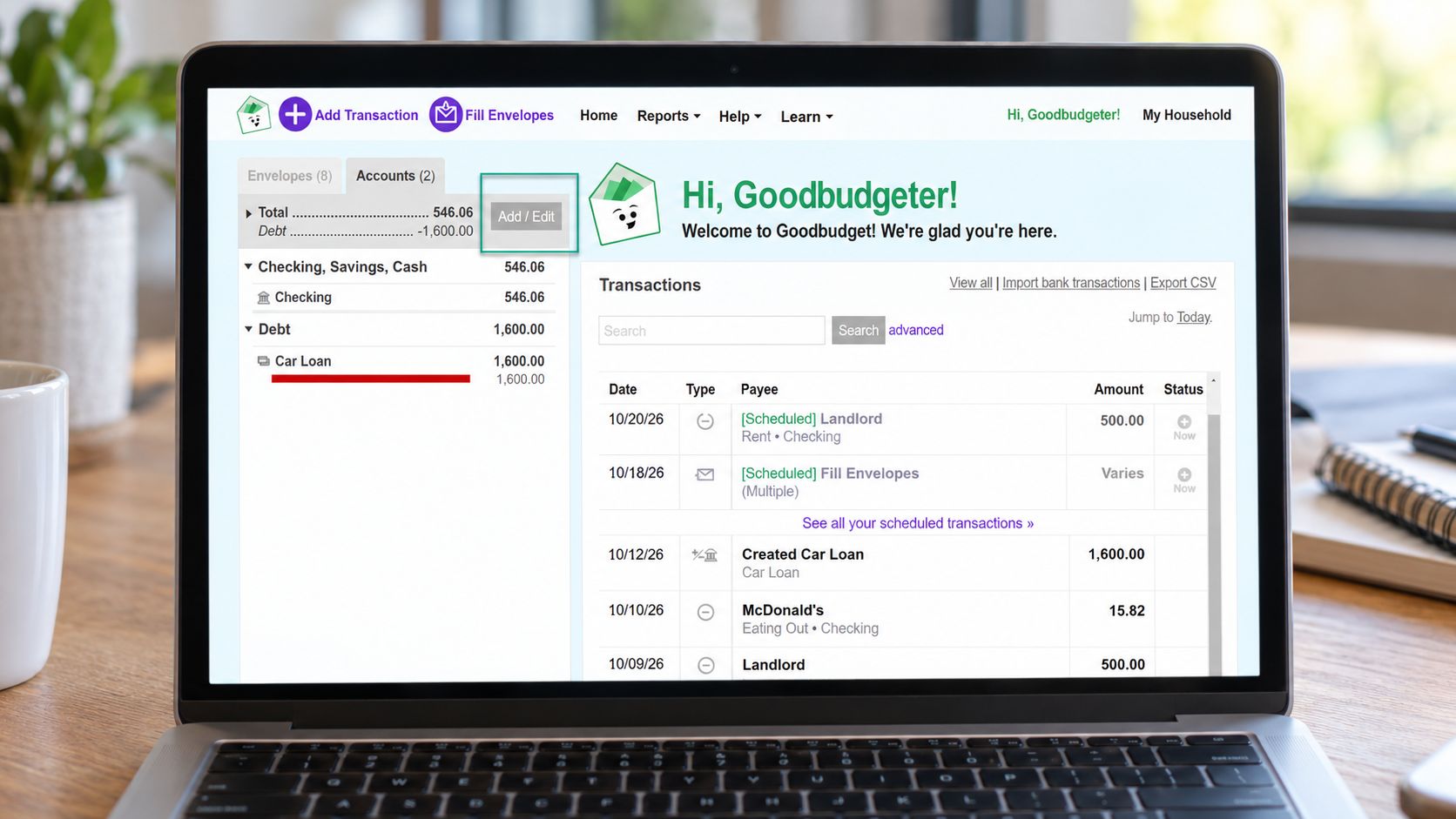 goodbudget dashboard