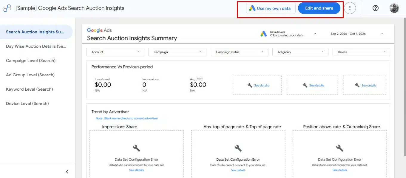 google ad search dashboard