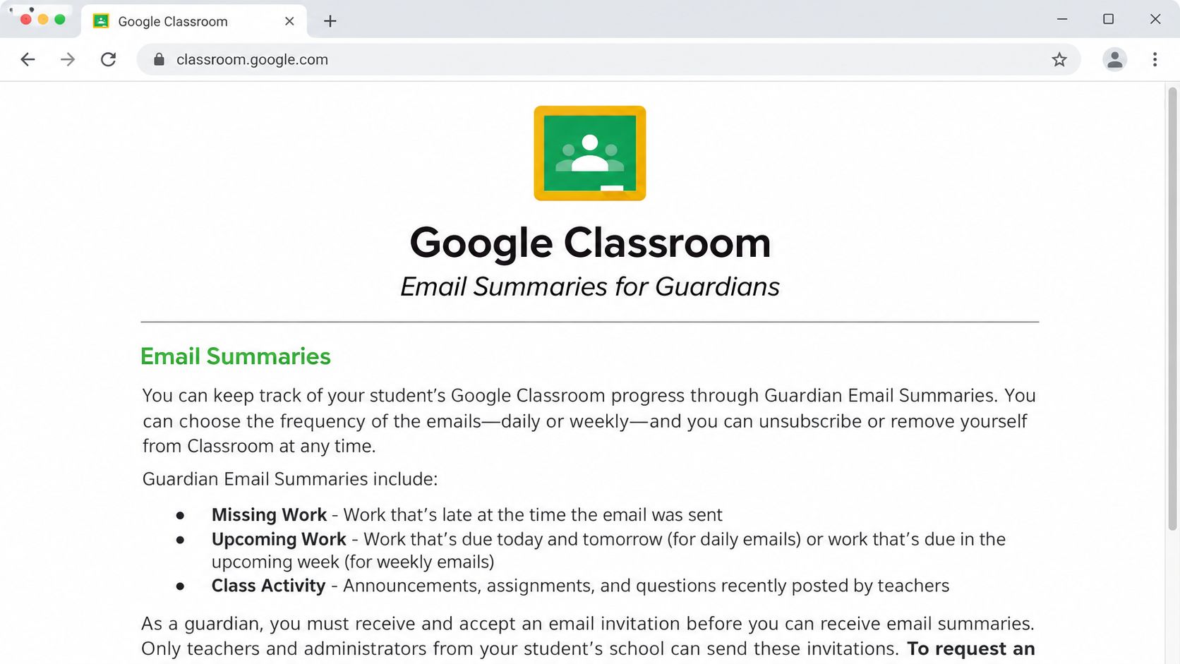 google classroom summaries