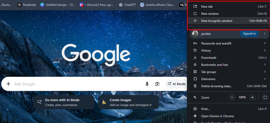 choose new incognito mode