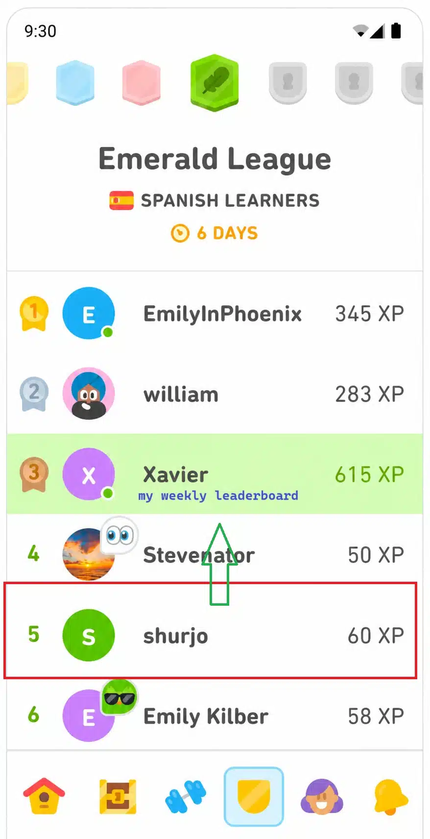 my weekly Duolingo leaderboard