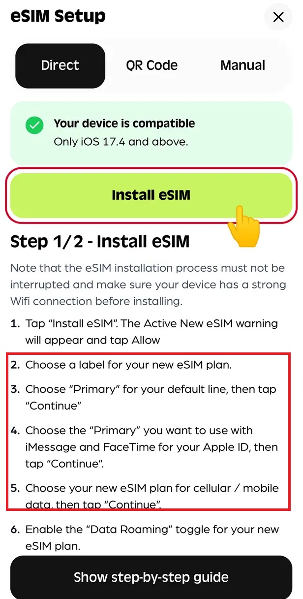 roafly eSim activation steps