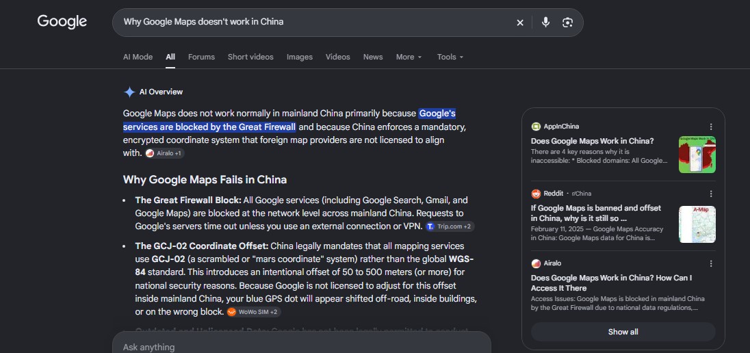 why google maps fail in china